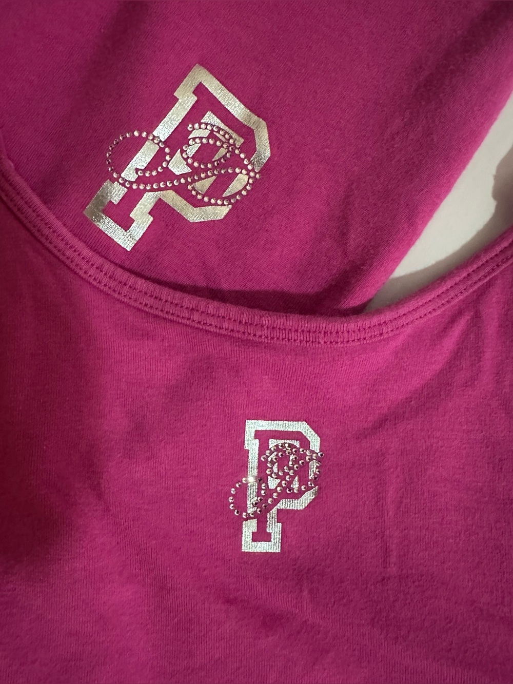 PINK Victoria's Secret Hot Pink Tank with Silver P Logo and Rhinestones